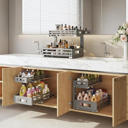 2-Pack Under Sink Organizers and Storage, 2-Tier L Shape Pull Out Cabinet