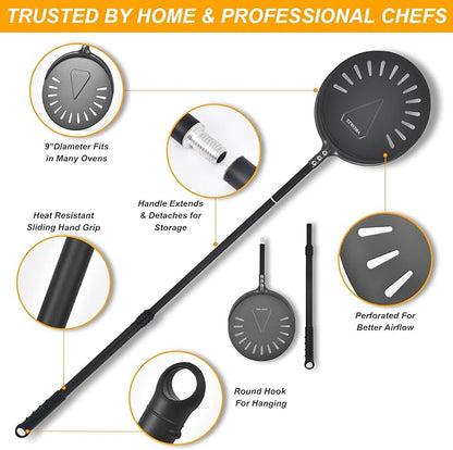 Turning Pizza Peel, 9 Inch with 38 Inch Handle Round Pizza Turning Peel, Professional Anodized Aluminum Turning Pizza Spatula, 47 Inch overall