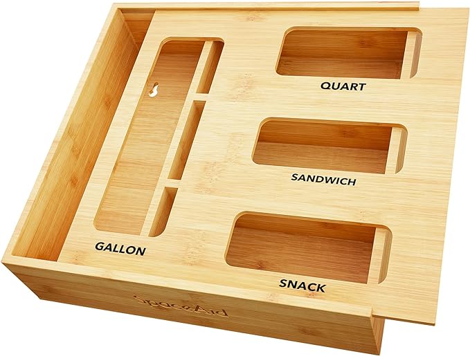 SpaceAid Bag Storage Organizer for Kitchen Drawer, Bamboo Organizer, Compatible