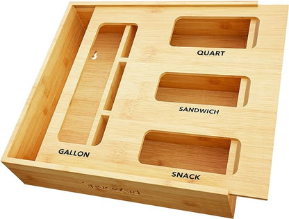 SpaceAid Bag Storage Organizer for Kitchen Drawer, Bamboo Organizer, Compatible