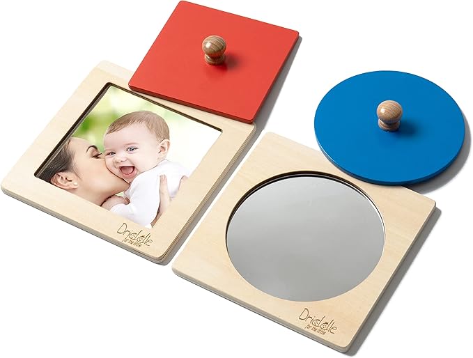 Montessori Toys - Wooden Knob Shape Puzzles - Mirror & Photo Insert - Learn Colors & Shapes Interactive Baby & Toddler Toys