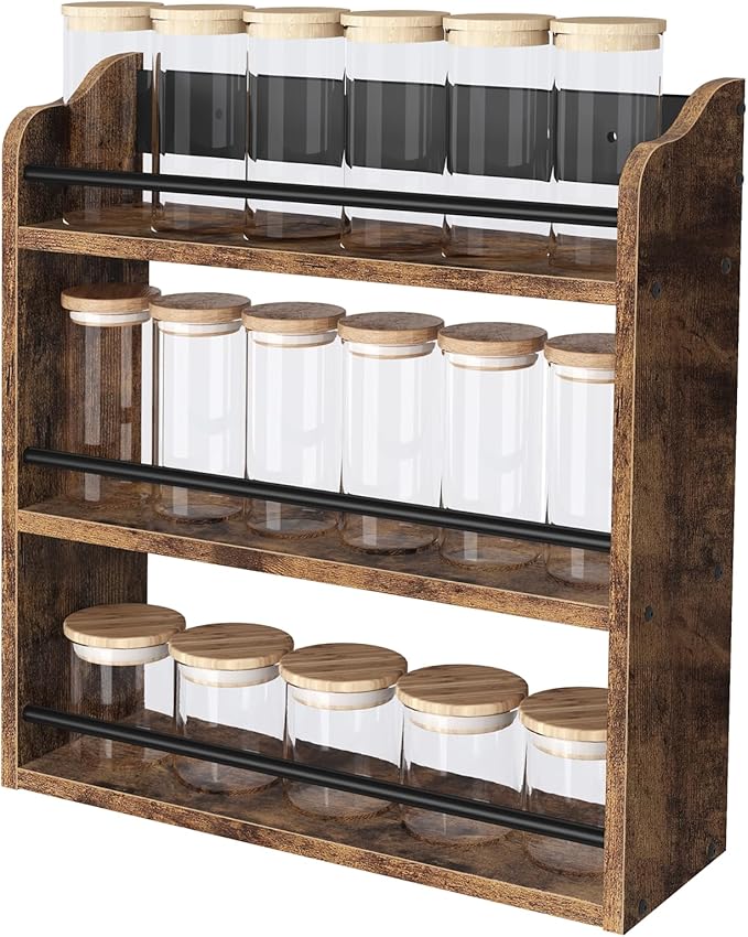 Spice Rack Wall Mounted, Wood 3 Tier Spice Rack
