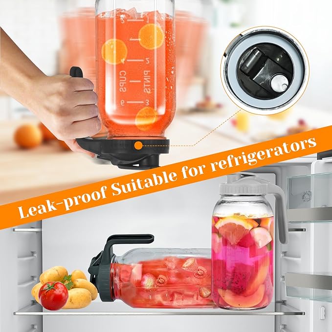 2 Pack Glass Pitchers with Lid, 64 oz Sun Tea Pitcher, Half Gallon Mason Jar