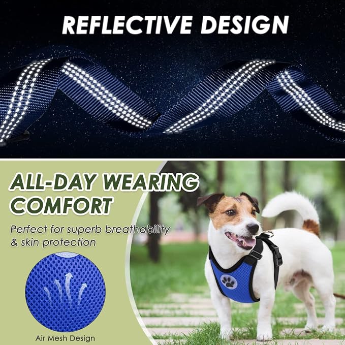Lukovee Dog Car Harness Seat Belt, Adjustable Mesh Breathable Vest with Elastic Bungee Tether, Soft Padded 2-in-1 Safety Car Harness Seatbelt for Small Medium Large Dogs (Blue,S)