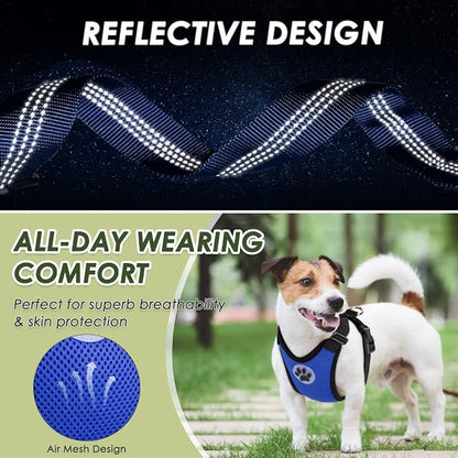 Lukovee Dog Car Harness Seat Belt, Adjustable Mesh Breathable Vest with Elastic Bungee Tether, Soft Padded 2-in-1 Safety Car Harness Seatbelt for Small Medium Large Dogs (Blue,S)