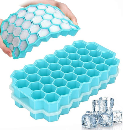 Azyh Ice Cube Trays with Lid, 2 Pack Silicone Ice Cube Trays with Lid-37 Grid