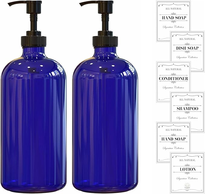 Sunrise Premium 16 OZ Cobalt Blue Glass Soap Dispenser