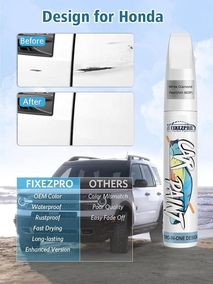 NH-603P White Diamond Pearl Car Touch Up Paint for Honda, Color Match Auto Paint Repair Pen,Professional Car Scratch Repair Remover Pen Quick Drying, Easy to Use