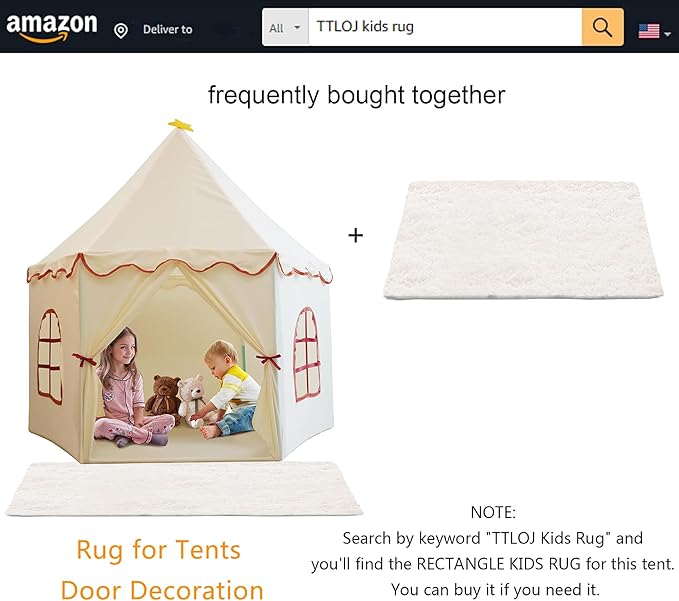 Large Girls Play Tent Princess, Boys Castle Kids Playhouse Indoor Outdoor Toddler Teepee | American Style Design, Age 3-8| Detailed Instructions| Colorful Package| Christmas Birthday Gift Beige