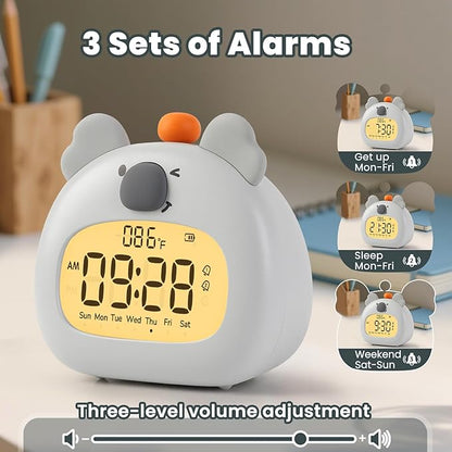 Koala Alarm Clock with Night Light for Kids – Cute Digital Sleep Trainer with LED Display, 3 Alarms, Countdown Timer, Adjustable Brightness – Rechargeable Bedside Clock for Boys and Girls