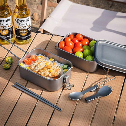 1200ml Titanium Lunch Box Leak-Proof Lid & Folding Handle Camping Cookware Lightweight Outdoor Cooking Pan for Backpacking Hiking Picnic & Travel RT039T