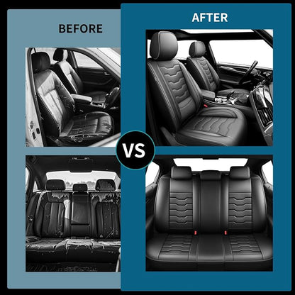 Fit Compass Car Seat Covers for Jeep Compass 2007-2025 2026 -Full Set Premium Leather, Waterproof & Breathable，All-Weather Seat Cushion Protecto & Airbag Compatible, 2 Front Seat Black