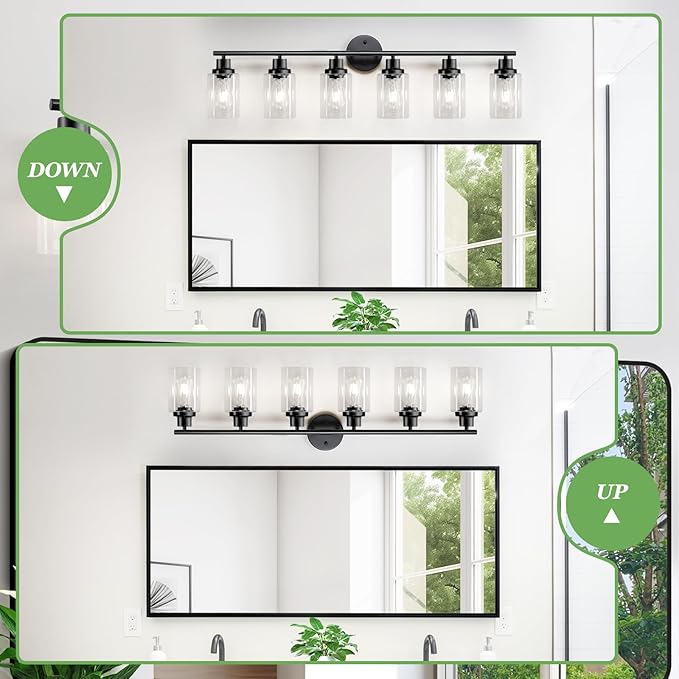 Guliaofo 6-Light E26 Black Bathroom Vanity Lights, Modern Bathroom Light