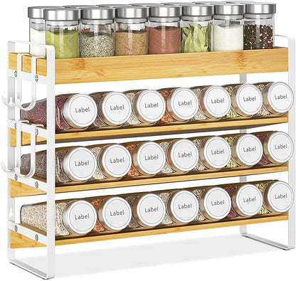 EsLuker.ly Spice Seasoning Rack Organizer Kitchen Countertop, 4 Tier Bamboo