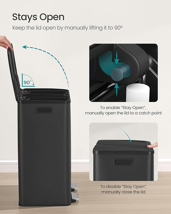 SONGMICS Trash Can, 2 x 8 Gallon Dual-Compartment Garbage Can