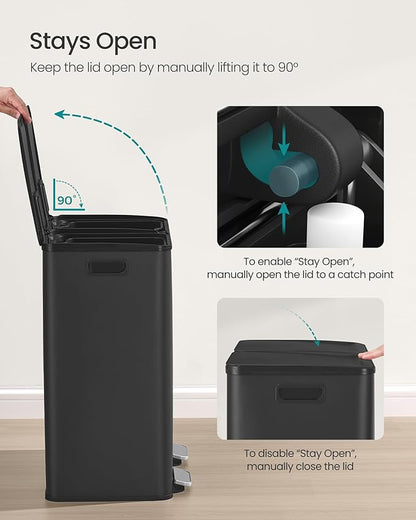 SONGMICS Trash Can, 2 x 8 Gallon Dual-Compartment Garbage Can