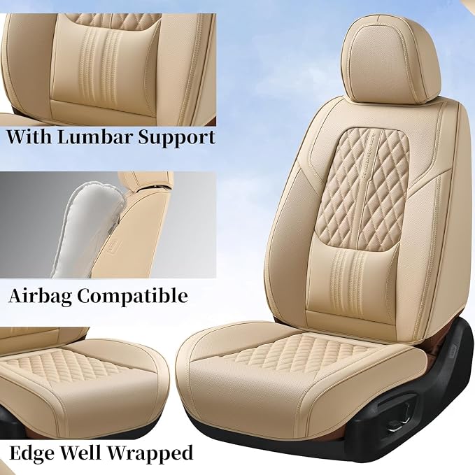 Coverado Car Seat Covers, Car Seat Covers Front Seats, 2-Pack Front Seat Cover, Nappa Leather Waterproof Seat Covers, Car Seat Protectors, Automotive Seat Covers Universal Fit for Most Vehicles