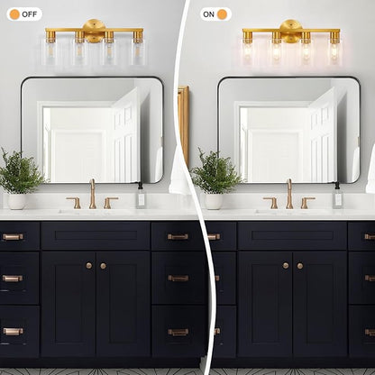 4 Light Gold Bathroom Vanity Light, Brushed Brass Bathroom Light Fixtures
