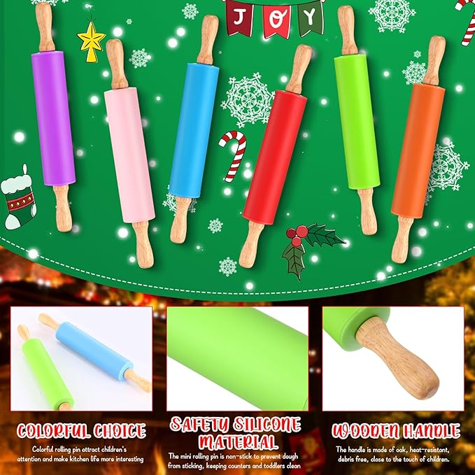 Dandat 6 Pcs Small Rolling Pin Kids 12 Inch Mini Silicone Rolling Pin