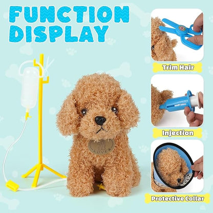 Doctors Set for Kids - Children Pet Vet Care Play Set with Doctor Costume, Plush Dog, Pretend Role Play Medical Kit Toys Gifts for 3 4 5 6 Year Old Girls