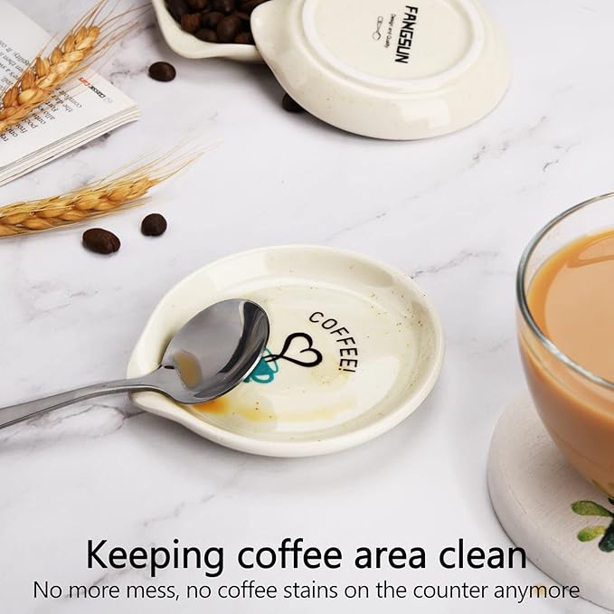 FANGSUN Coffee Spoon Rest, 3.5 Inch Ceramic Spoon Holder