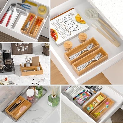 VeyFey Silverware Tray for Drawer, Stackable Kitchen Bamboo Drawer Organizer 9"