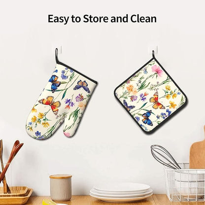 Vintage Floral Oven Mitts and Pot Holders Spring Summer Kitchen Accessories Set