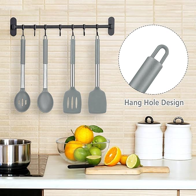 Pack of 4 Large Silicone Cooking Spatulas and Spoons, Slotted and Solid