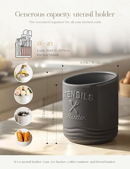 AISBUGUR Large Ceramic Utensil Holder 7.5" H×6.3" W