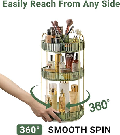 Asayuee 360 Rotating Makeup Organizer, 3 Tier Large Capacity Make Up Organizers