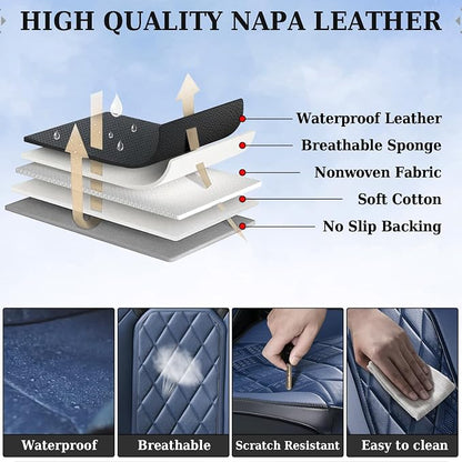 Coverado Car Seat Covers Full Set, Luxury Faux Leather Waterproof Seat Cover, Black and Blue Car Seat Covers, Car Seat Protector, Automotive Seat Covers Universal Fit for Most Cars, Black&Blue