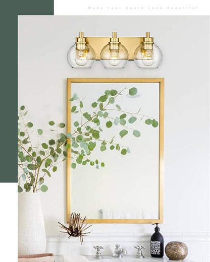 METWET Bathroom Light Fixtures, 3-Light Brushed Gold Vanity Light, Modern Wall