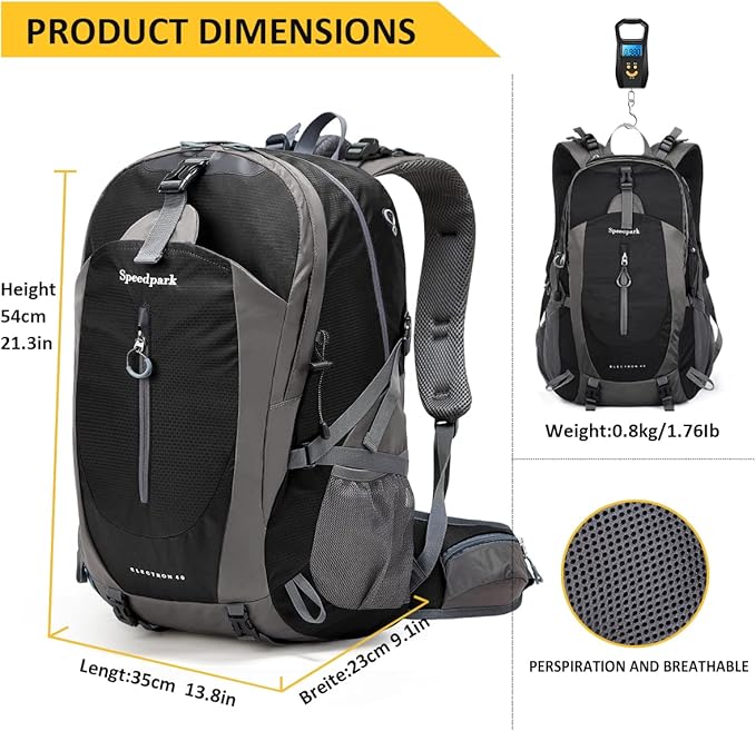 SPEEDPARK Hiking Backpack 40L Waterproof Hiking Daypack with Rain Cover, Outdoor Trekking Travel Backpacks for Men Women