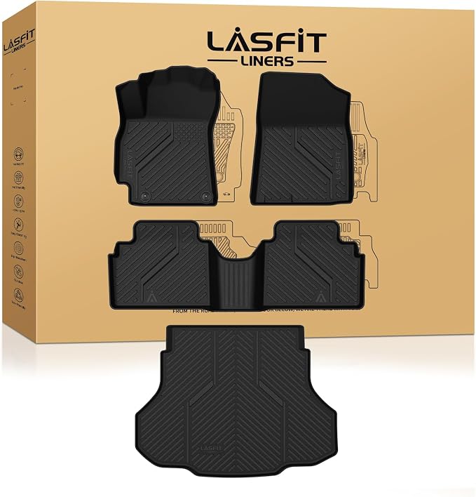LASFIT Floor Mats & Cargo Mat for Hyundai Elantra 2021-2026 (Only Fit Gas) & Elantra N 2022-2026, All Weather TPE Car Mats Custom Fit Elantra/Elantra N Floor Liners & Trunk Mat Accessories, Black