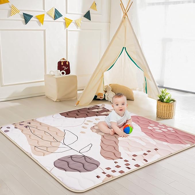 Baby Play Mat for Floor 50'' x 50'', Thicken Soft Padding Playmats for Playpen, Non Slip Baby Crawling Mat Foldable, Easy Care Machine Washable