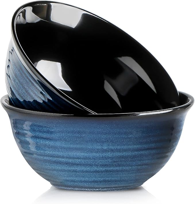 Hasense Ceramic Serving Bowls, 9 Inch Large Salad Bowls for Kitchen, 84 Ounce Mixing Bowl Set of 2, Ideal for Soup Pho Pasta Popcorn, Dishwasher & Microwave Safe(Blue)