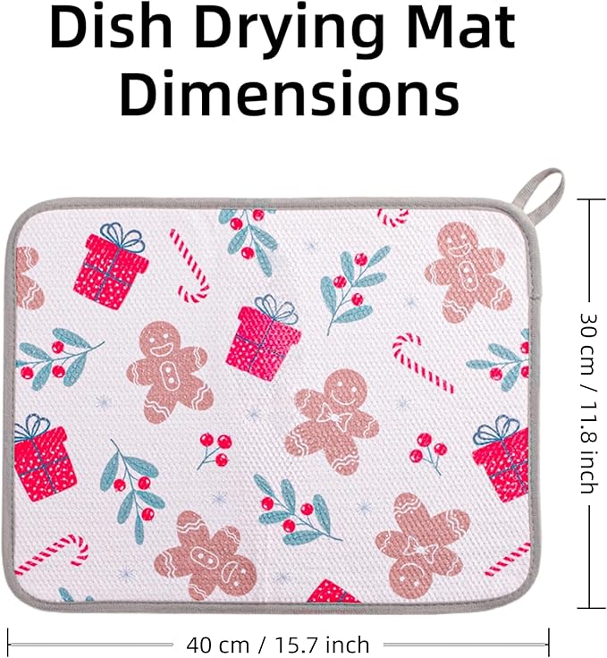 Festive Dish Drying Mat 2 Pack by JM.JEEMI, Versatile Dish Mat Drying Kitchen