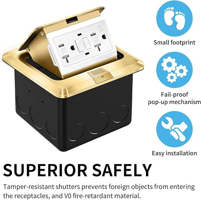 Vagueior Recessed Floor Electrical Outlet Kit, Waterproof Electrical Outlet