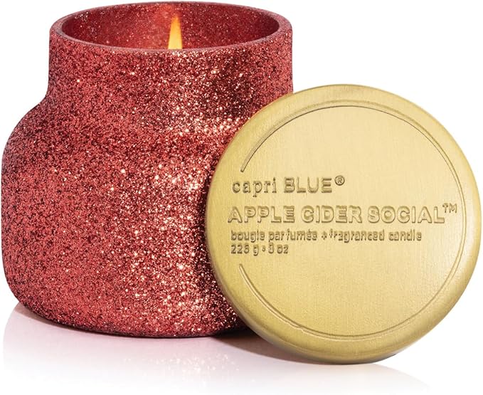 Capri Blue Signature Glam Jar Candle - Long Lasting Soy Wax Blend - Glitter Candles for Home Scented with Luxury Holiday Scents (Apple Cider Social, 8 oz)