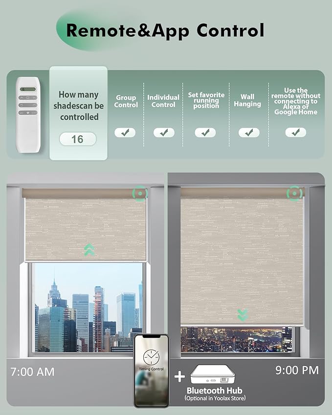 Yoolax Motorized Blinds with Remote, Automatic Roller Shades Cordless Electric