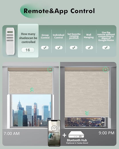 Yoolax Motorized Blinds with Remote, Automatic Roller Shades Cordless Electric