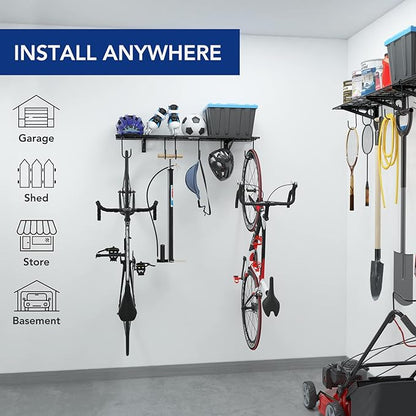 FLEXIMOUNTS Garage Wall Shelving, 1x4 ft, Includes 6 Bike Hooks, Wall Shelf