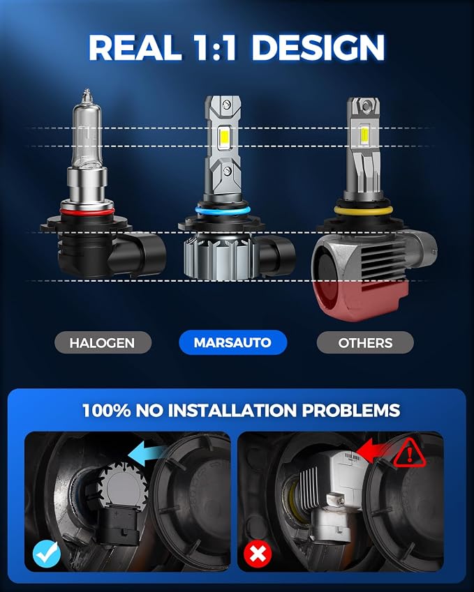 Marsauto 9005/HB3 9006/HB4 Fog Light Bulbs Combo, 60000LM Super Brighter 6000K HB3 HB4 Fog Bulbs with Fan, Plug and Play IP68 Waterproof, Pack of 4