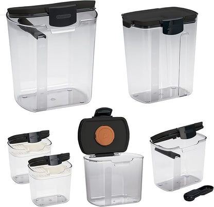 Progressive ProKeeper Baker's Airtight Kitchen Storage Canister Container Set for Flour, Sugar & More, Keeps Ingredients Fresh, with Accessories (Black, 6- Piece)