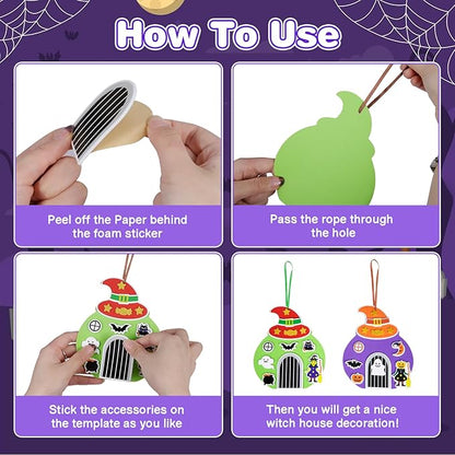Fennoral 12 Pack Halloween Craft Kit for Kids Make You Own Witch House Foam Stickers Ornament DIY Arts and Crafts for Kids Girls Boys Halloween Party Supplies Halloween Decoration