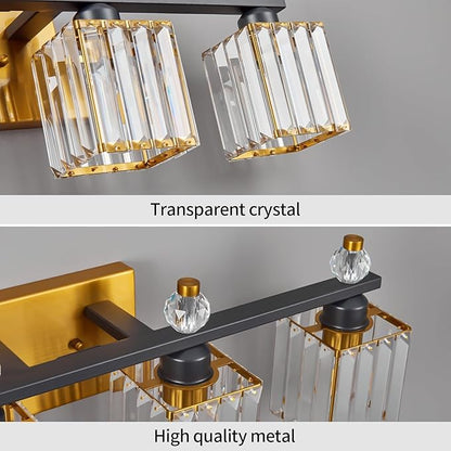 FDPBY Vanity Lights 4-Light Modern Crystal Vanity Light Black Gold Bathroom