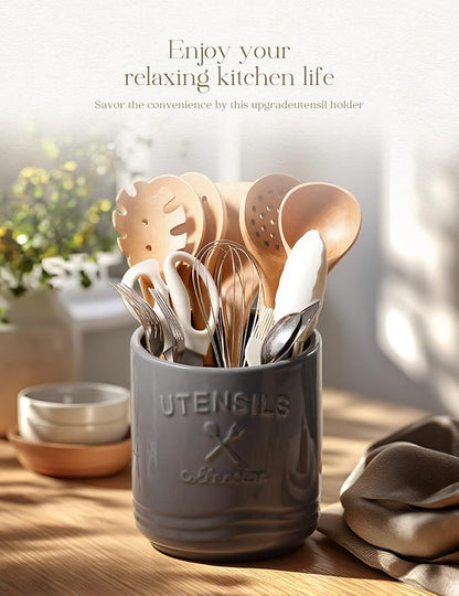 AISBUGUR Large Ceramic Utensil Holder 7.5" H×6.3" W