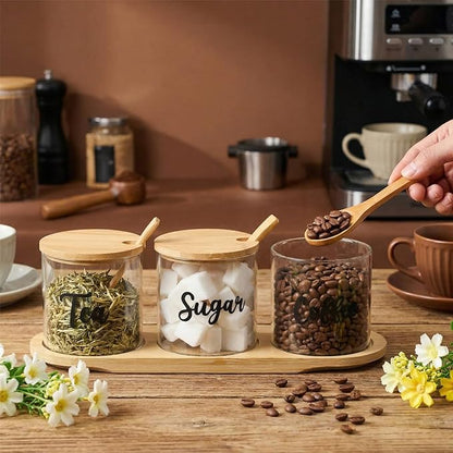 LemonRoad 3 Pack Coffee Sugar Tea Container Set Glass Jars