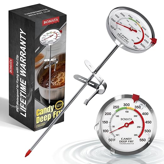 BOMATA Waterproof IP67 Candy Thermometer with Pot Clip, Deep Fry Oil Thermometer with Upgraded 2.5in Large Display for Cooking, Food, Turkey, BBQ, Grill... Mth400