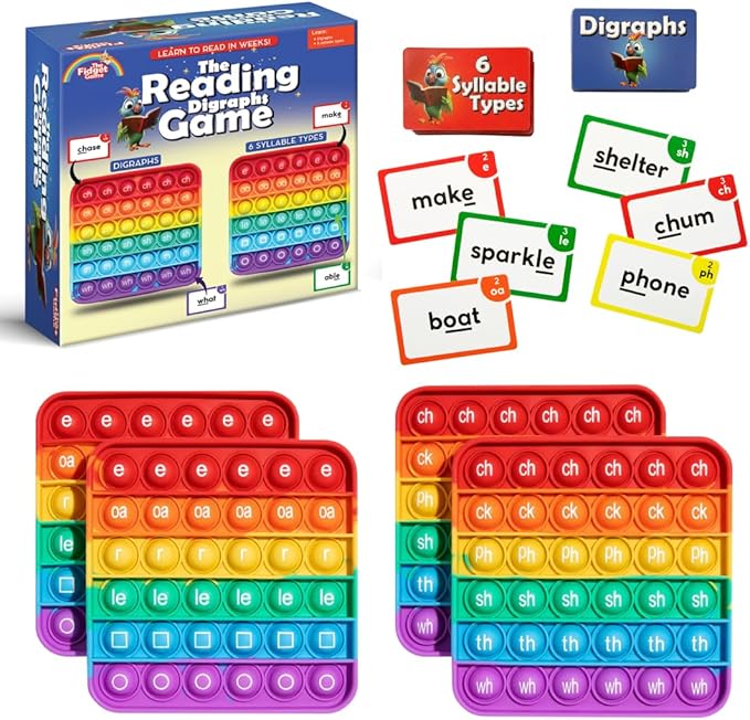 THE FIDGET GAME Science of Reading Flash Cards & Popping Mats - Master Digraphs & Syllables - Engaging Educational Kit for Dyslexia & Young Readers, Grades 1-3